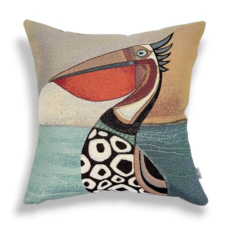 Dwustronna poduszka dekoracyjna z pelikanem 45x45 – hiszpański żakard