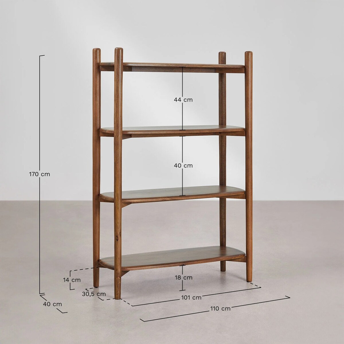 Regał z 4 półkami z drewna mango, 110x170 cm, Gina