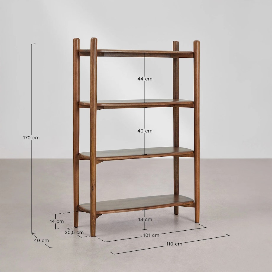 Regał z 4 półkami z drewna mango, 110x170 cm, Gina