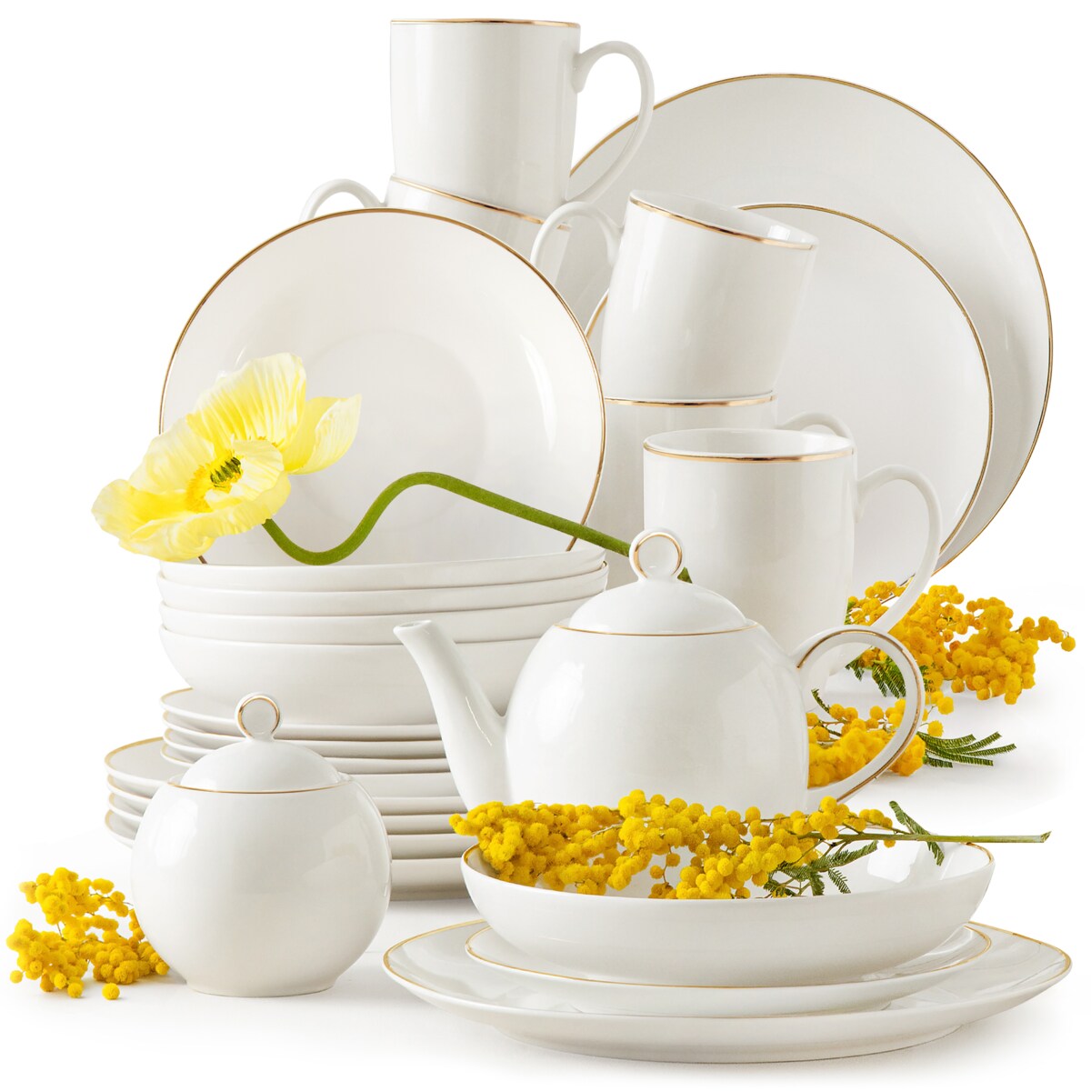 KONSIMO AD BELLA, Zestaw obiadowo-herbaciany 6 os. (26 el.), kolor ecru/złoty