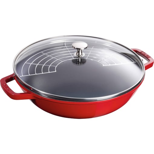 Wok żeliwny z pokrywką Staub - 30 cm, Czerwony
