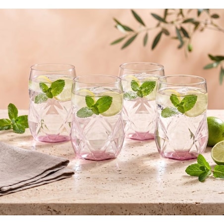 Komplet 4 szklanek z różowym dnem 450 ml Geo Fondo Pink 32163