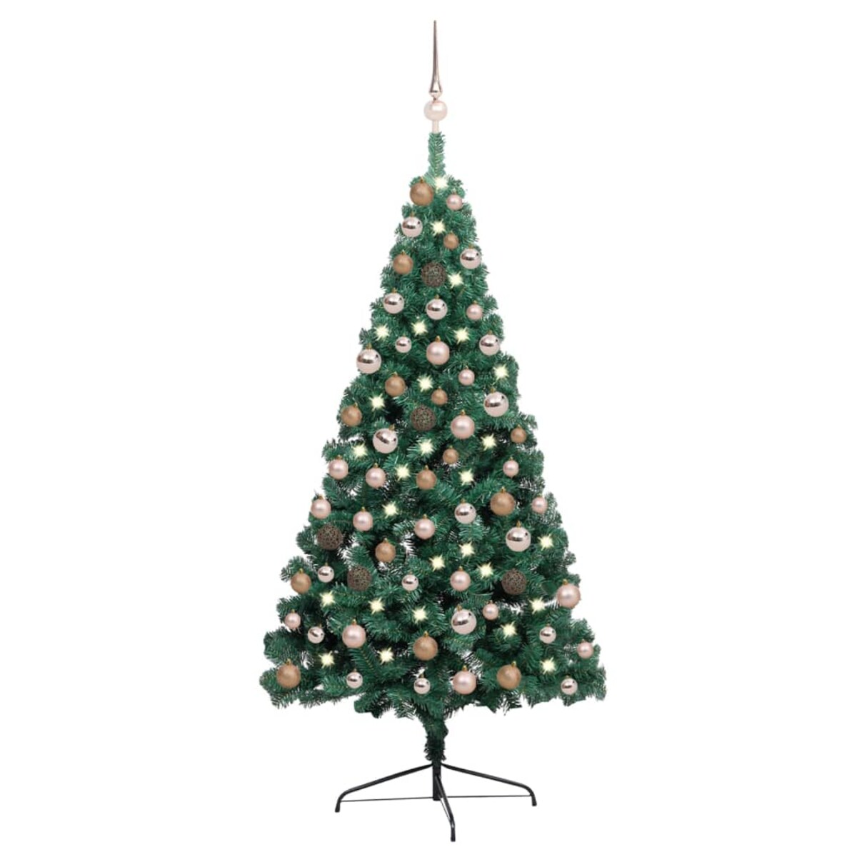 vidaXL Choinka z lampkami i bombkami, połówka, zielona, 150 cm