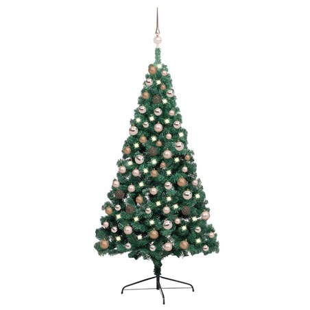 vidaXL Choinka z lampkami i bombkami, połówka, zielona, 150 cm