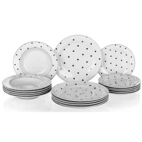 zestaw OBIADOWY 6 osób w KROPKI kropeczki 18 ele talerze jadalnia serwis