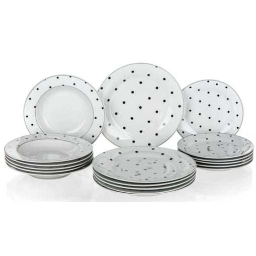 zestaw OBIADOWY 6 osób w KROPKI kropeczki 18 ele talerze jadalnia serwis