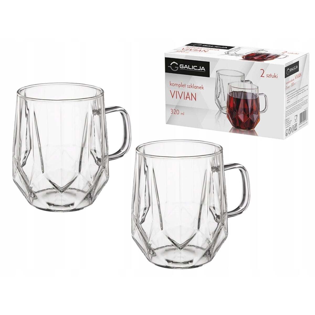 2x NOWOCZESNY KOMPLET SZKLANEK DO KAWY HERBATY Z UCHEM ZESTAW 320 ml box