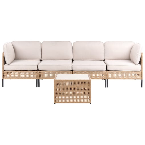 Sofa ogrodowa ze stolikiem dla 4 osób OMEGANA Jasnobeżowy Technorattan Modułowy