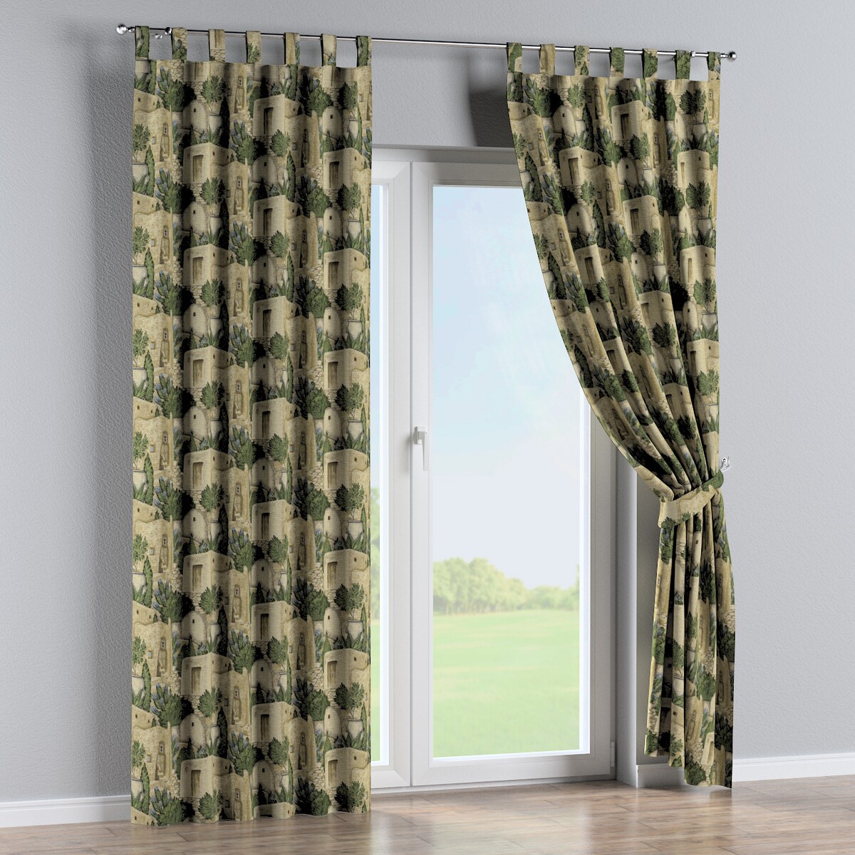 Zasłona na szelkach 1 szt. 130x245 piaskowo-zielony motyw śródziemnomorski