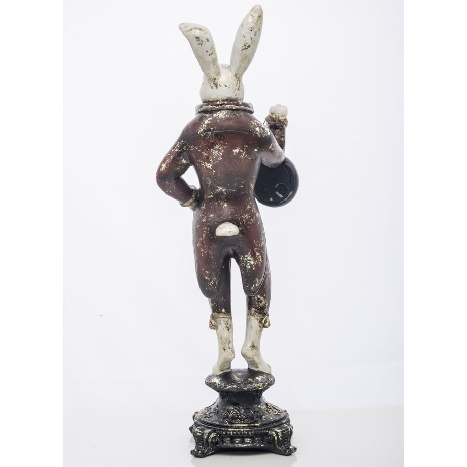 Dekoracja - królik 43x13x10 cm CONIGLIO na podwyższeniu z zegarkiem