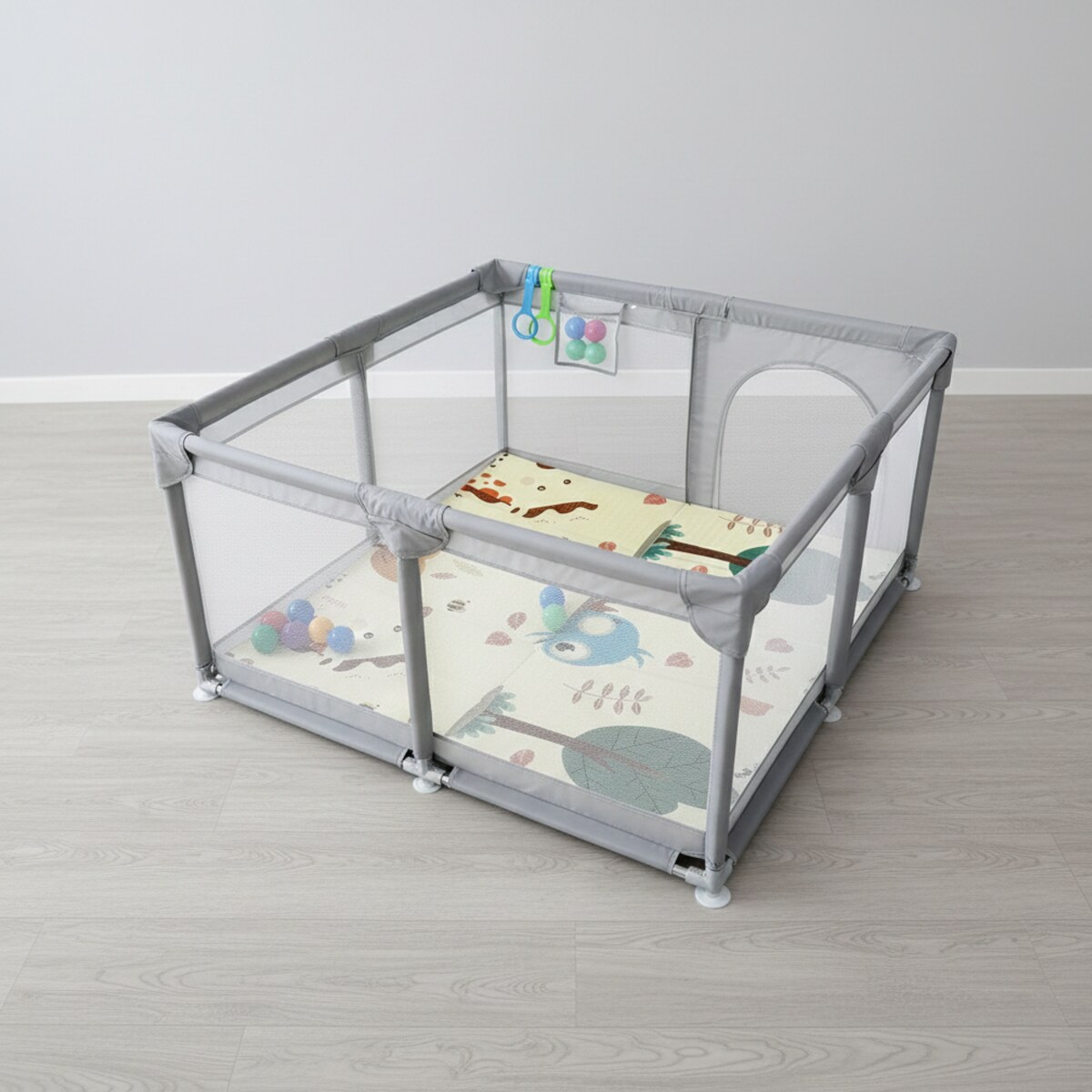 Kojec dla dziecka 126x126 cm suchy basen mata dwustronna + piłki + torba