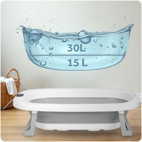 Wanienka składana dla dziecka niemowląt Ricokids silikonowa termometr LCD biało-szara