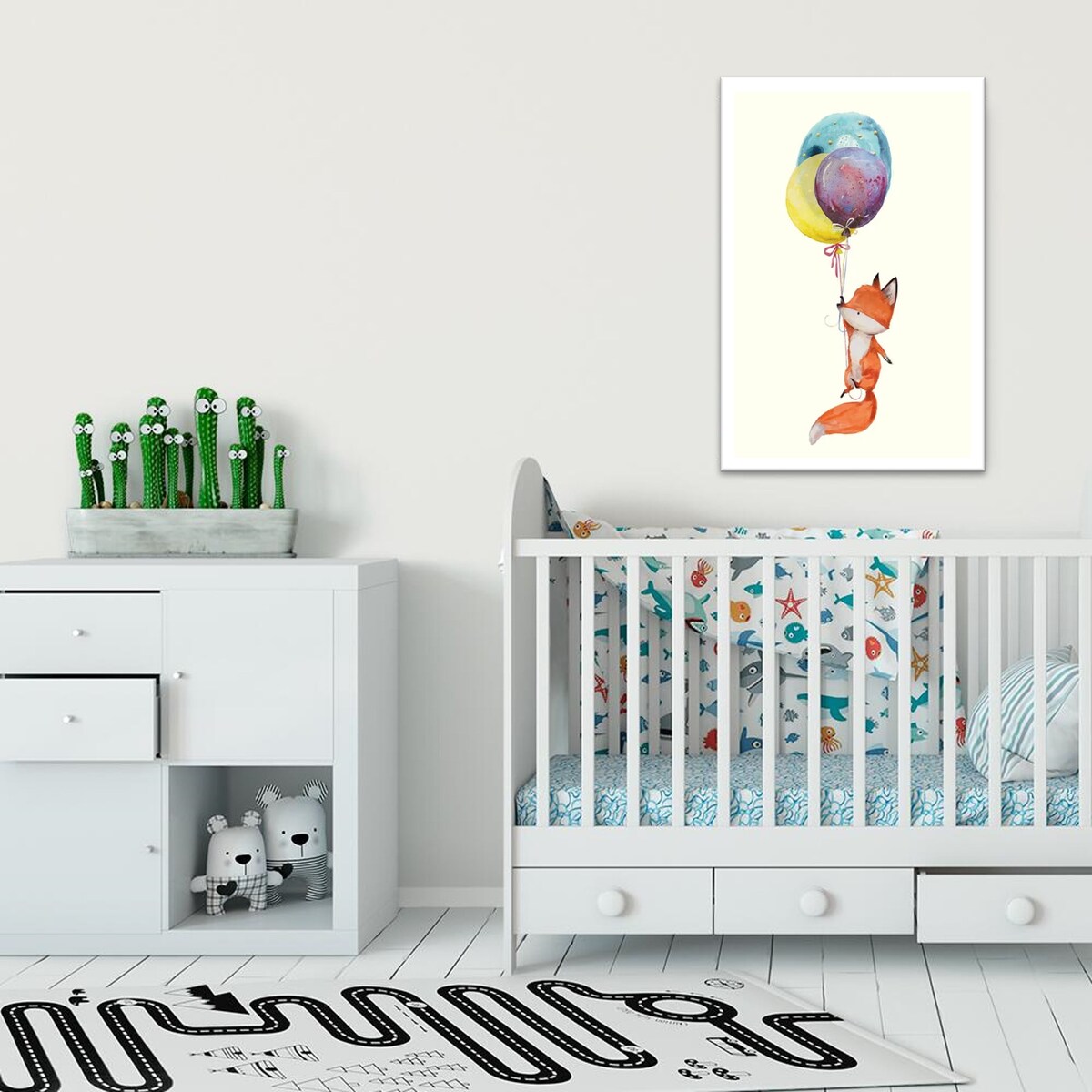 Poster Story, Plakat, Obraz - Lisek z Balonami, wymiary 60 x 84 cm