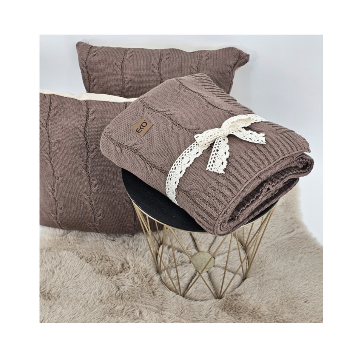 Poszewka dzianinowa na poduszkę Bawełna+Kaszmir 45x45 cm ROMA CHOCOLATE