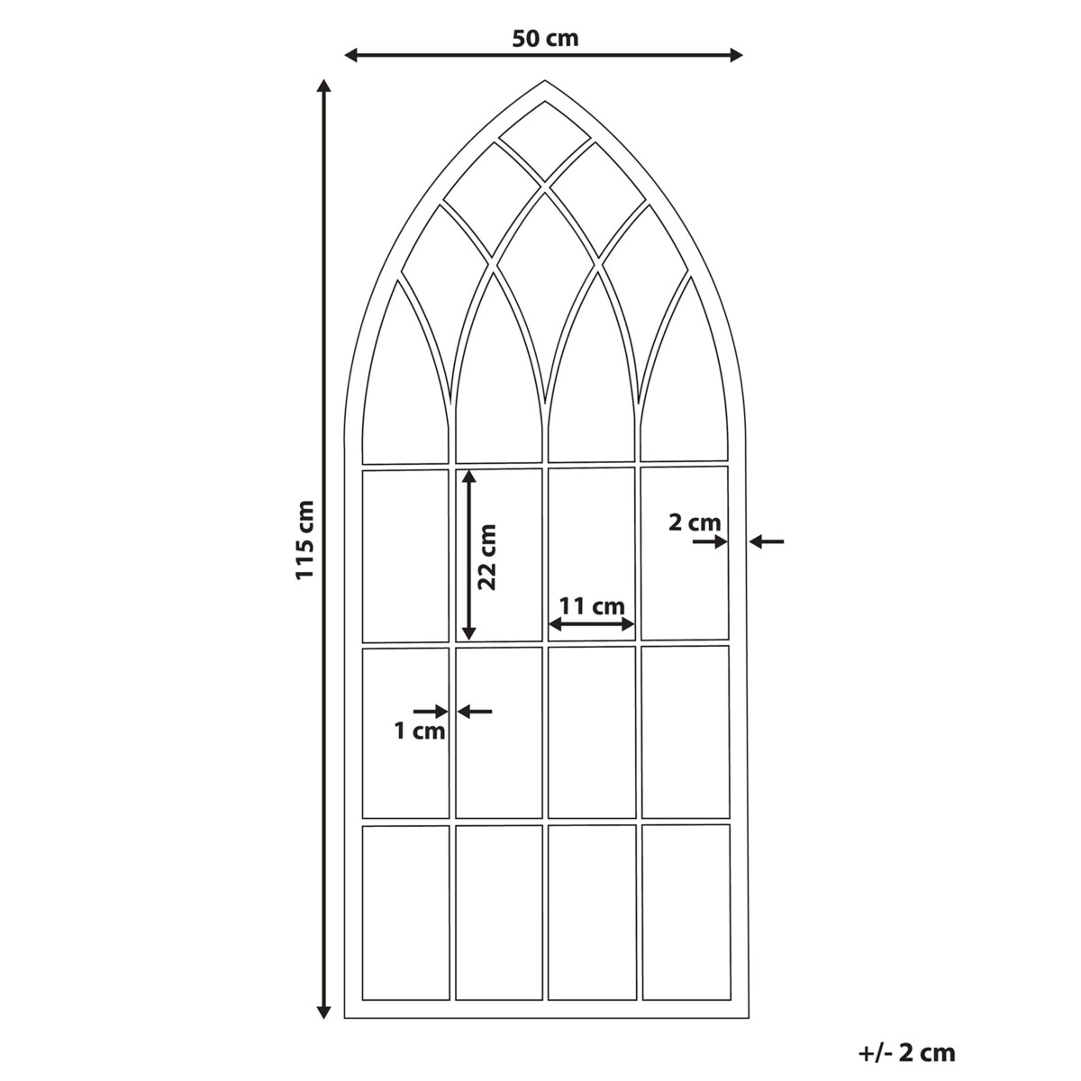 Metalowe lustro ścienne okno 50 x 115 cm czarne CASSEL