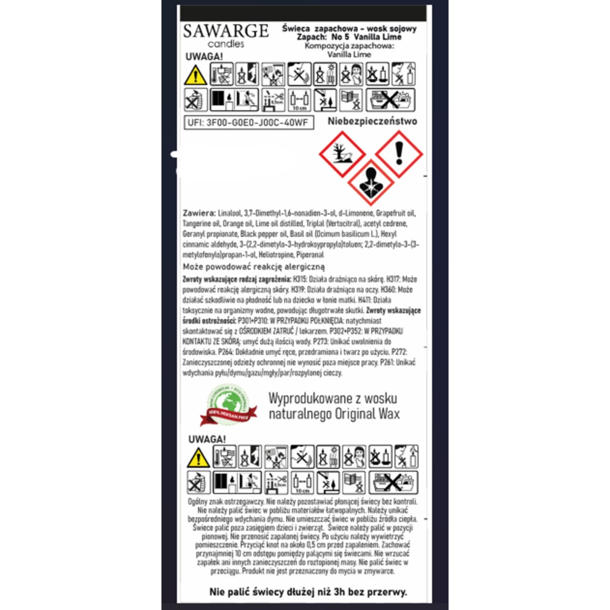Świeca Zapachowa Sojowa / Drewniany Knot /40h/ Wanilia Limonka 200g