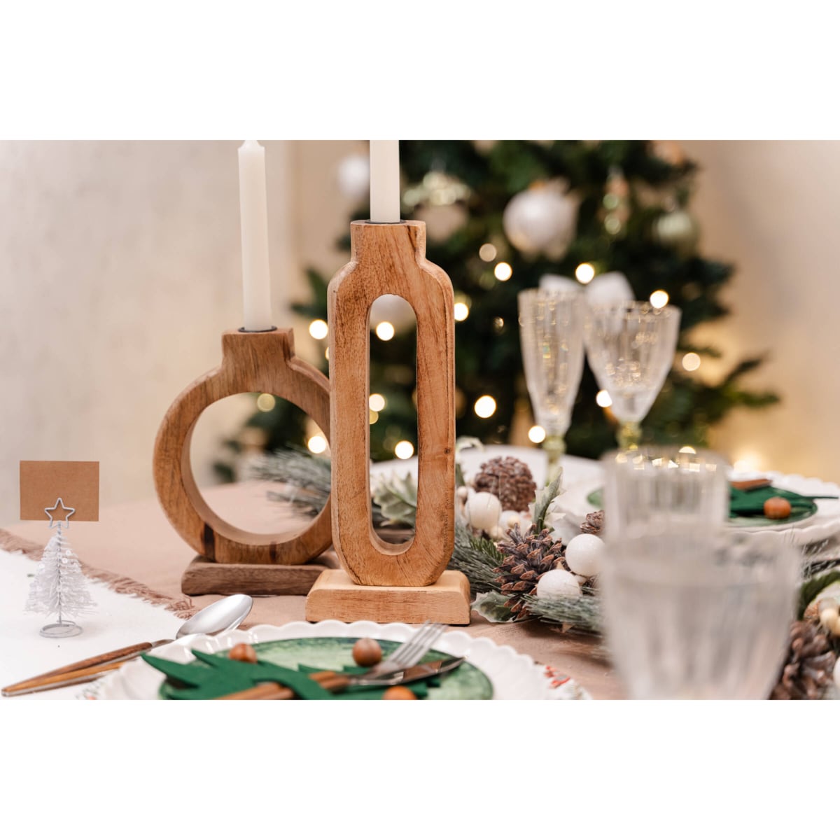 Drewniany świecznik, drewno mango, 11,5 x 30 cm