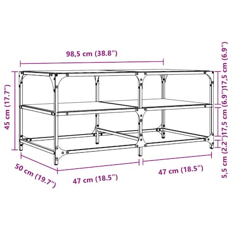 vidaXL Stolik kawowy z czarnym, szklanym blatem, 98,5x50x45 cm, stal