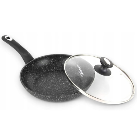 Patelnia Granitowa Pokrywka 22 Cm Plaster Miodu Indukcja Gaz 1.2L Wysoka 4.5