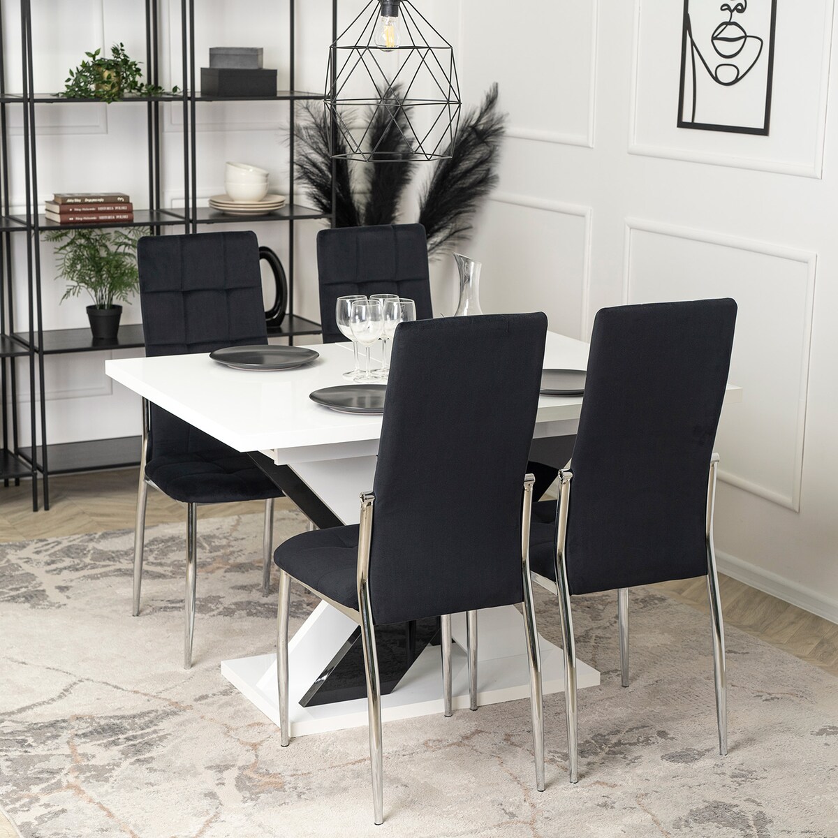 Krzesło Tapicerowane do Jadalni MOLLY Czarne Welurowe Nowoczesne