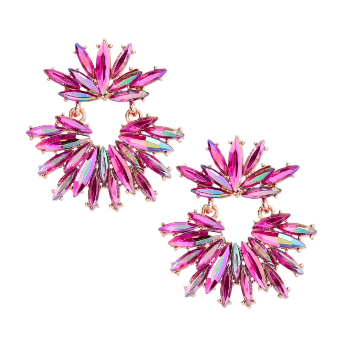 Efektowne złote kolczyki fuksja malinowe zjawiskowa biżuteria na wyjście