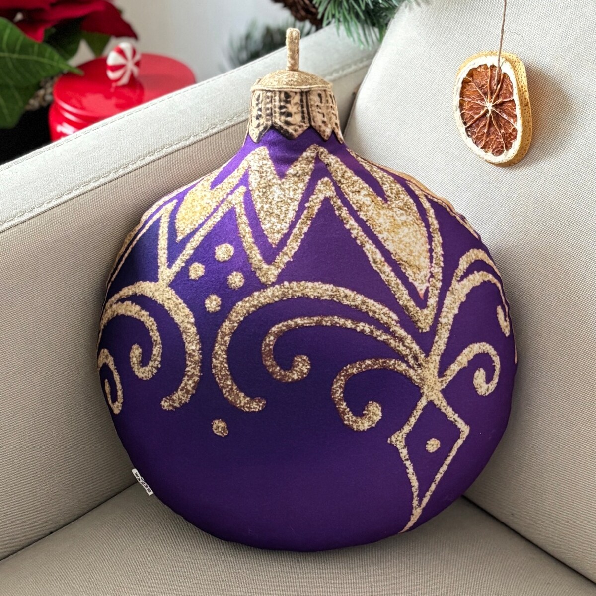 Poduszka dekoracyjna purpurowa Bombka duża