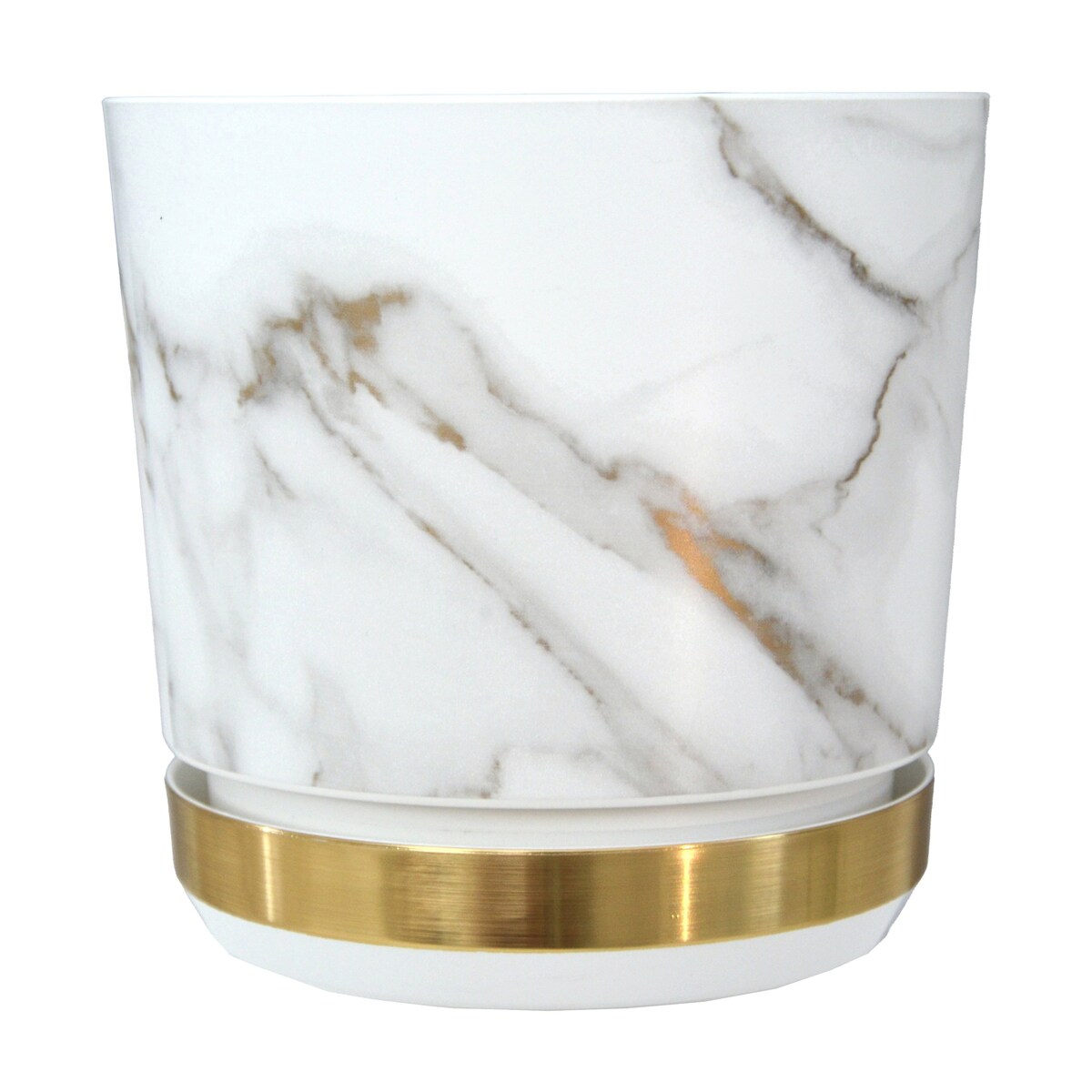 26 Doniczka DUO MARMUR WENECKI z podstawką MOSIĄDZ dwukolorowa biała + szare złote el. imitacja kamienia wykoń. satynowe matowe elegancka klasyczna