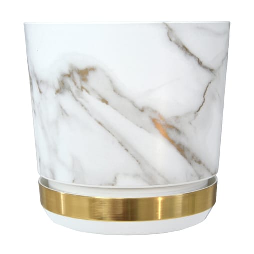 26 Doniczka DUO MARMUR WENECKI z podstawką MOSIĄDZ dwukolorowa biała + szare złote el. imitacja kamienia wykoń. satynowe matowe elegancka klasyczna