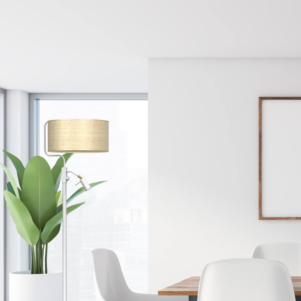 Podłogowa lampa stojąca Marshall do salonu biała ratan