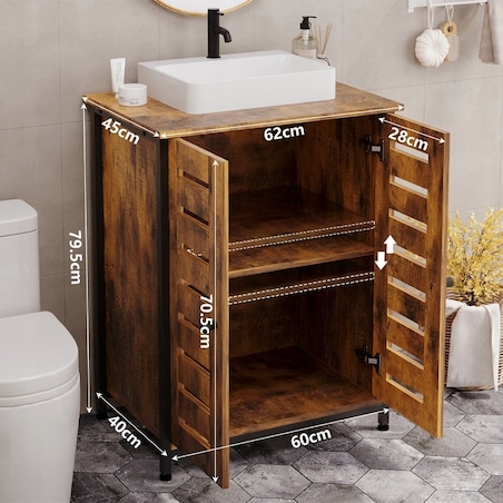 Szafka pod umywalkę łazienkowa brązowa loft stojąca rustykalny półka regał