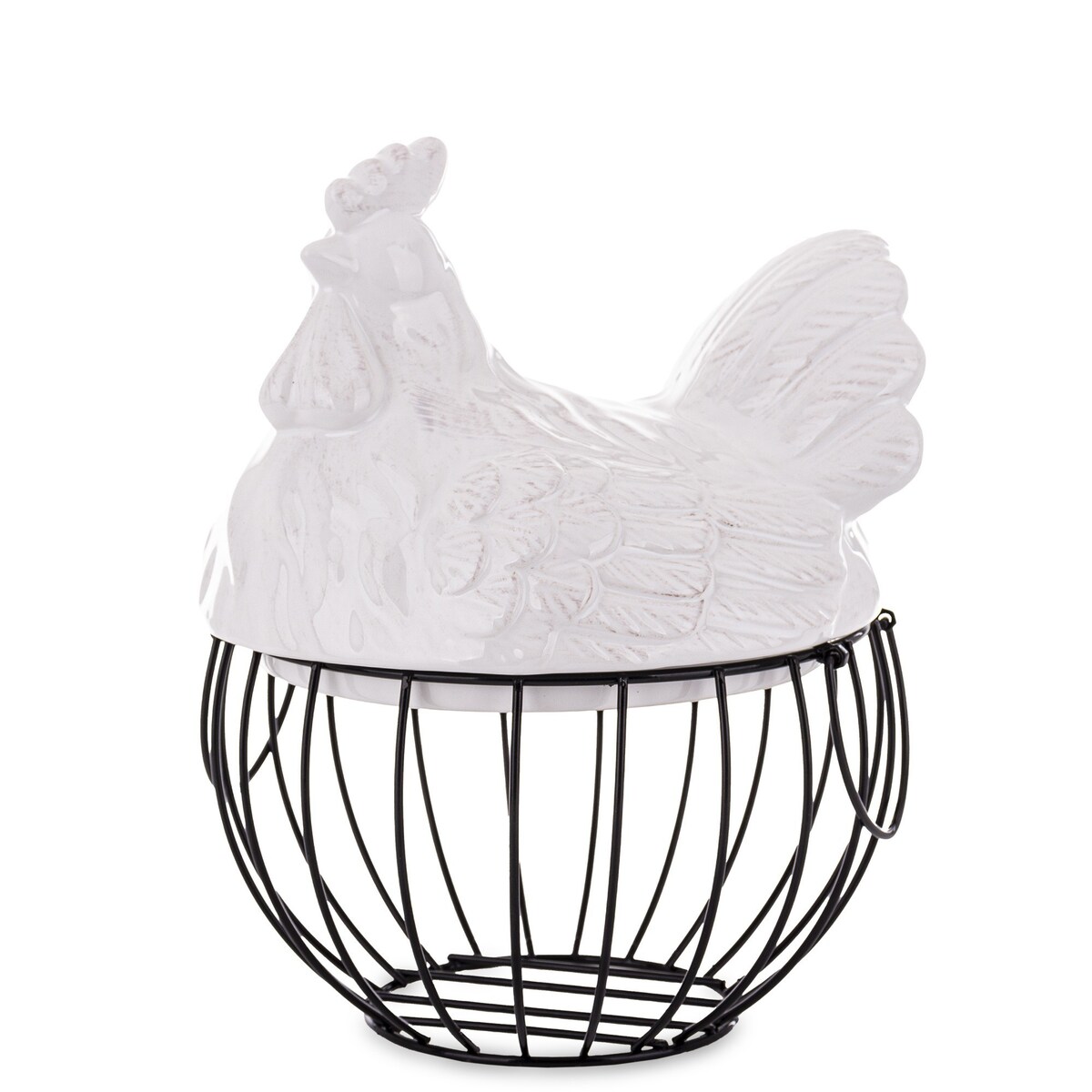 Dekoracja - figurka biała KURA I druciany KOSZYK 27x21x21 cm