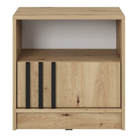 Szafka nocna KELLY z szufladą i półką oraz uchwytem z lameli, Dąb Artisan