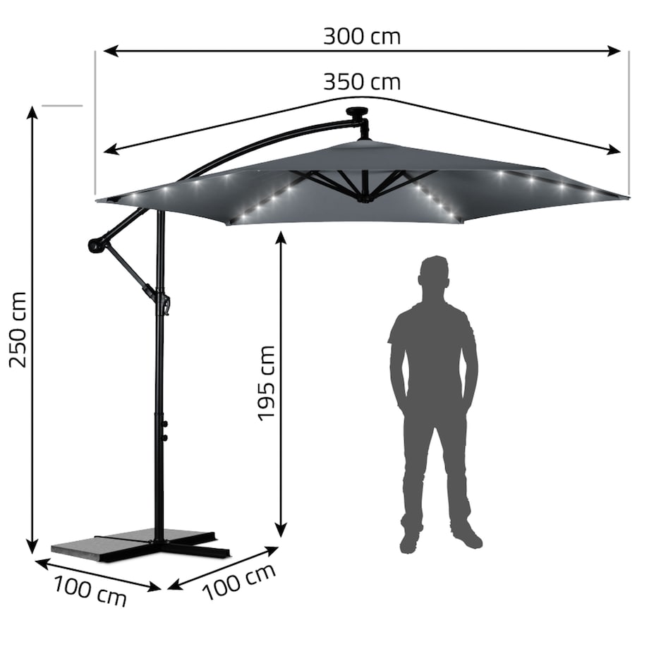 Parasol ogrodowy duży składany pokrowiec lampki led ø 350cm Plonos