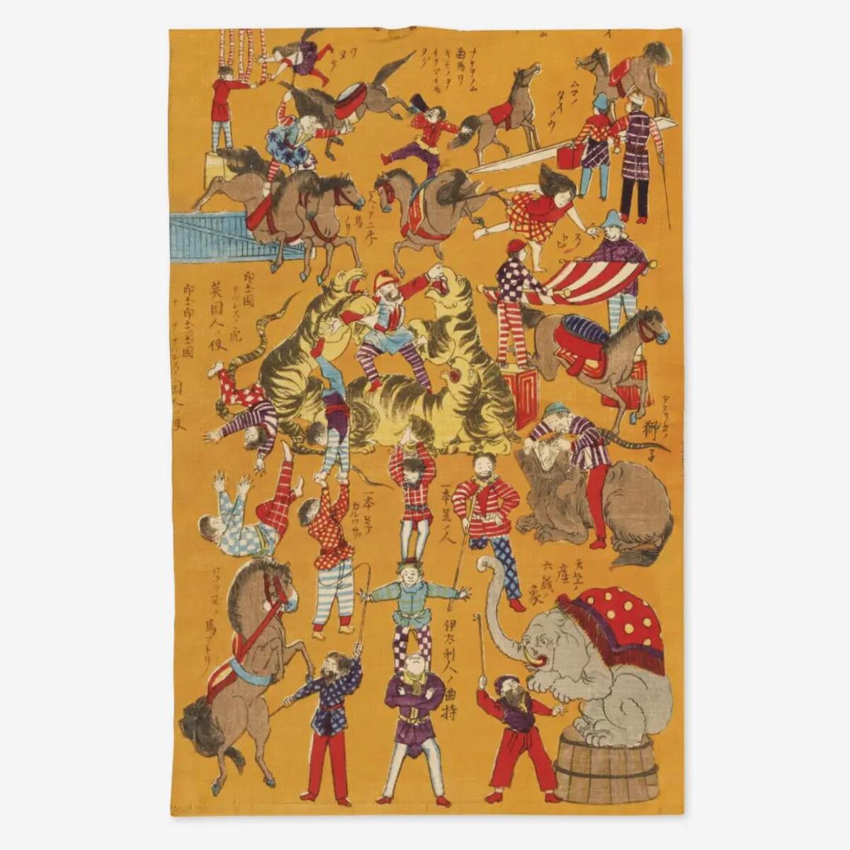 Lniany ręcznik kuchenny - cyrk ukiyo-e