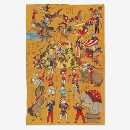 Lniany ręcznik kuchenny - cyrk ukiyo-e