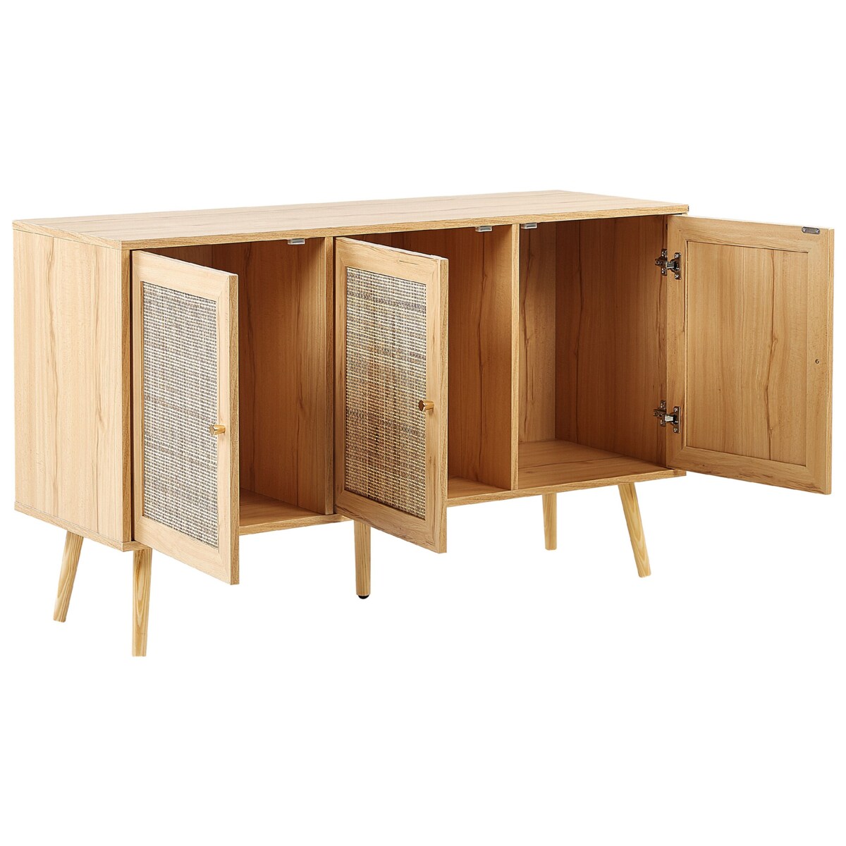 Szafka trzydrzwiowa fronty rattanowe jasne drewno PEROTE