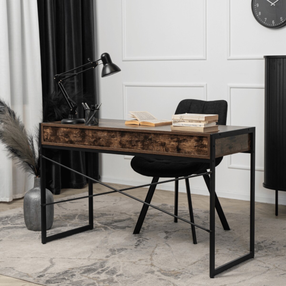 Biurko Loft z Szufladami Industrialne Drewniane STEP Dąb Rustykalny Vintage