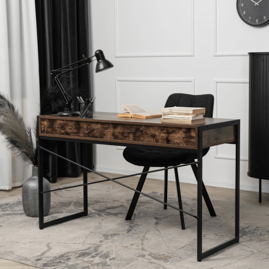 Biurko Loft z Szufladami Industrialne Drewniane STEP Dąb Rustykalny Vintage