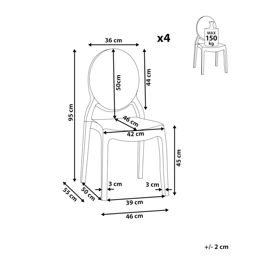 Zestaw 4 krzeseł do jadalni MERTON Przezroczysty