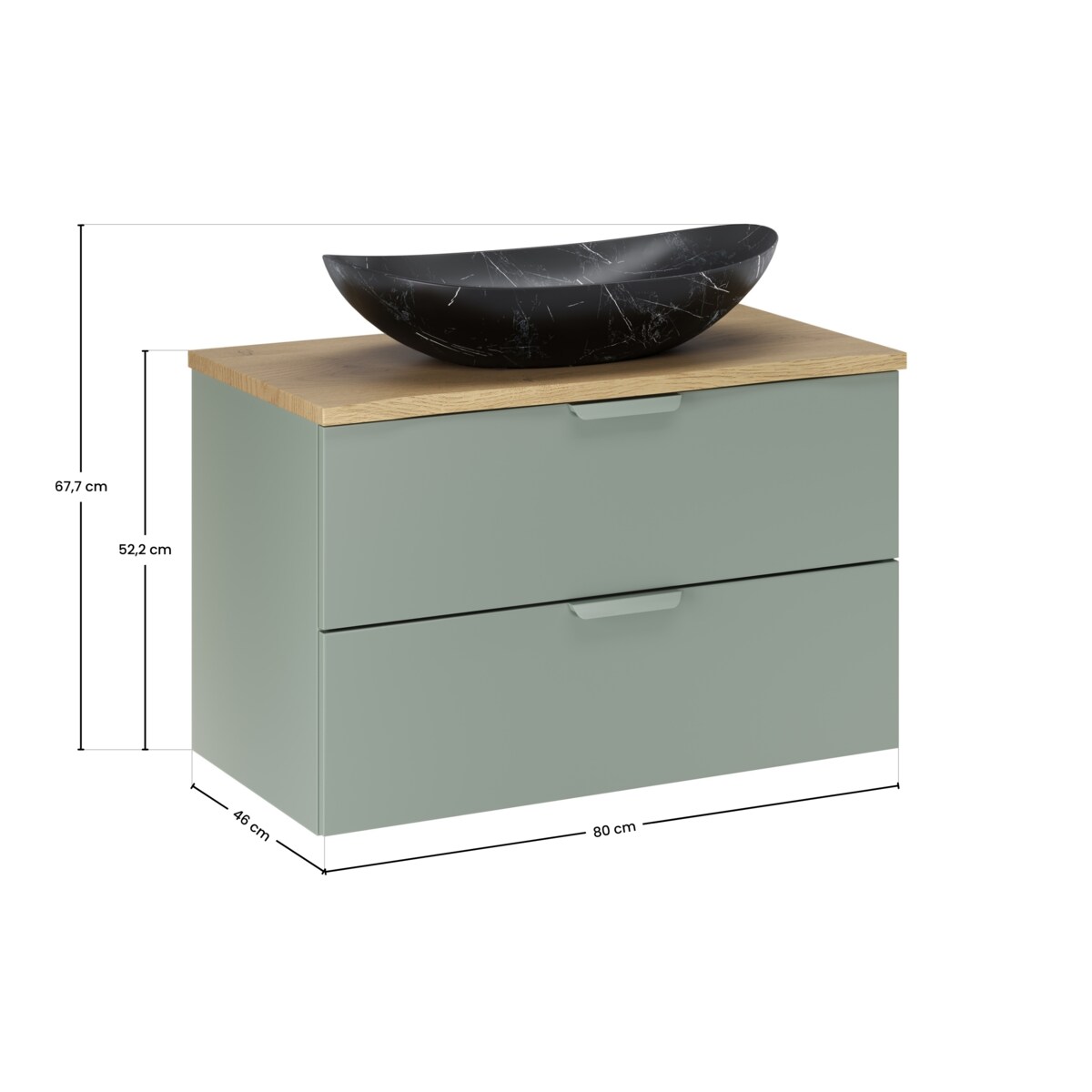 Szafka pod umywalkę i umywalkę Lena 80cm ASTER w kolorze zielonym z blatem dębowym