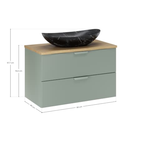 Szafka pod umywalkę i umywalkę Lena 80cm ASTER w kolorze zielonym z blatem dębowym