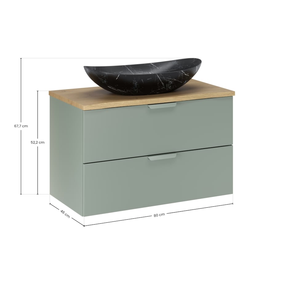 Szafka pod umywalkę i umywalkę Lena 80cm ASTER w kolorze zielonym z blatem dębowym