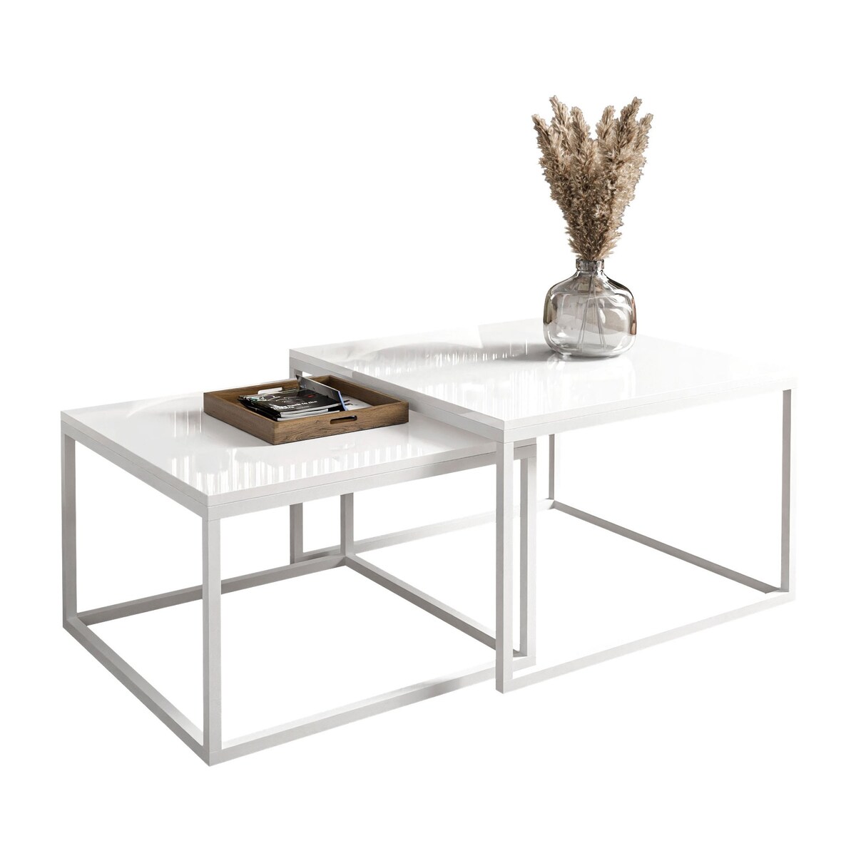 Stolik kawowy ława YOSHI 2w1 biały połysk 40/46 cm