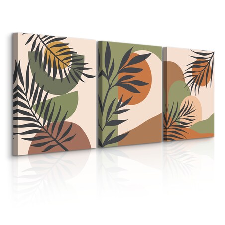 OBRAZY NA ŚCIANĘ SET ABSTRAKCJA LIŚCIE PALMOWE NATURA STYL BOHO 90x40cm