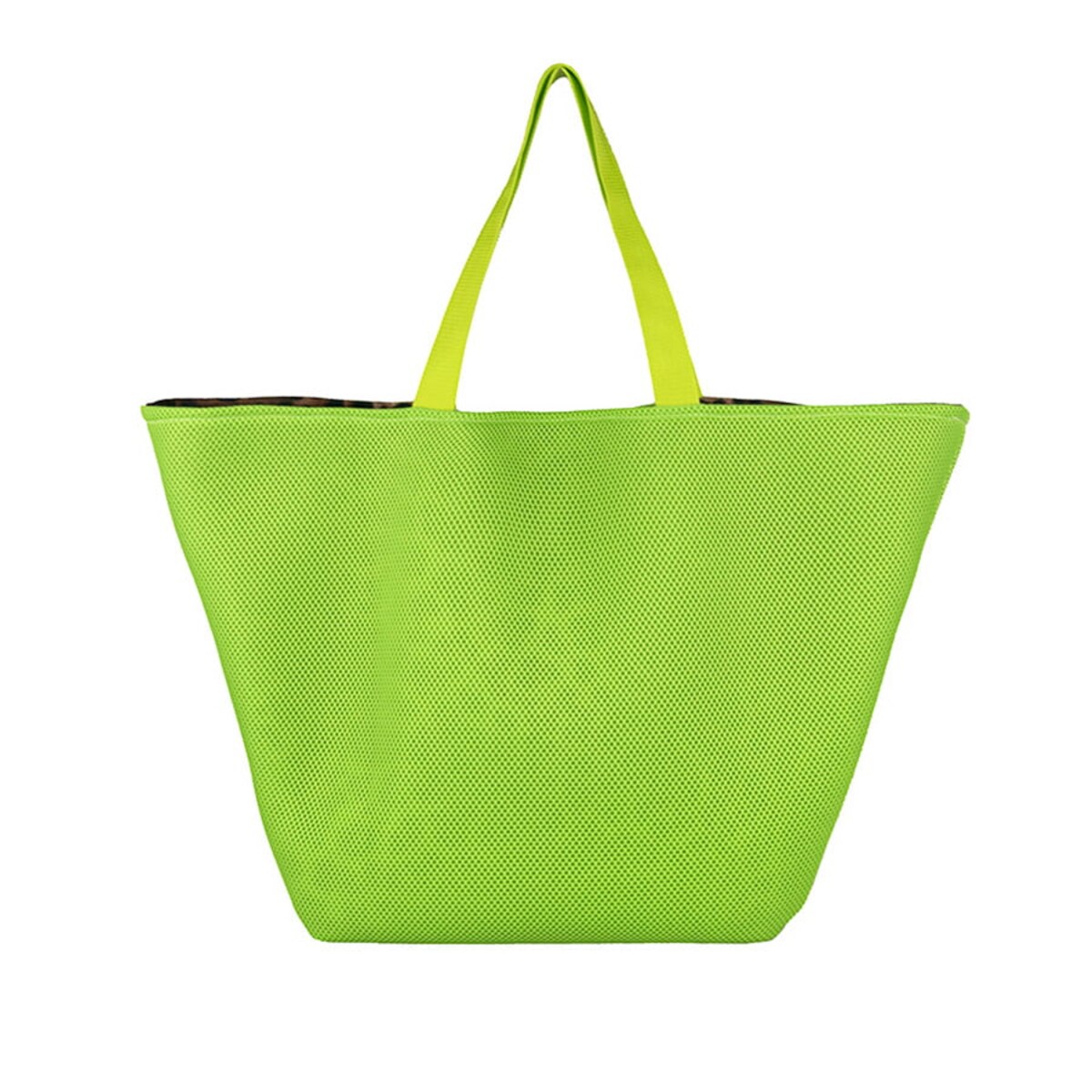 Torba na zakupy trapezowa 67x42 cm zielona z wnętrzem brązowa panterka