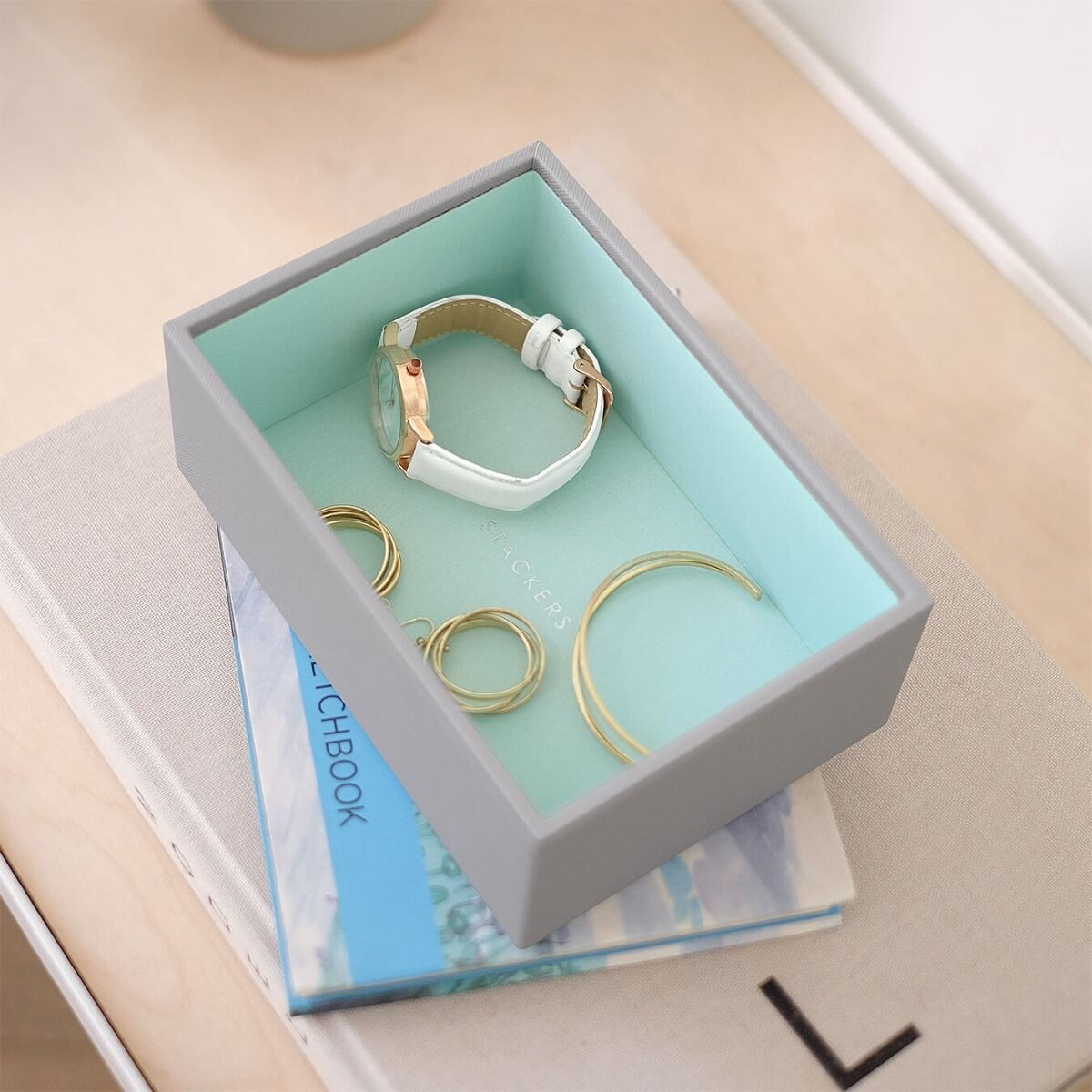 Szkatułka na biżuterię Stackers open mini szaro-miętowa