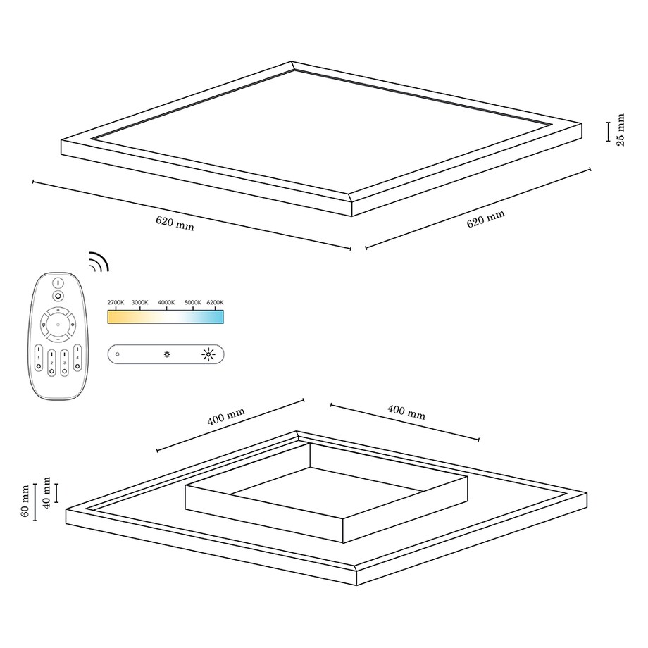 Drewniana Lampa Sufitowa BRITOP Lighting Square 1xLED 46W Dąb Olejowany FSC z Białym Szkłem, Sterowana Pilotem, 1 szt.