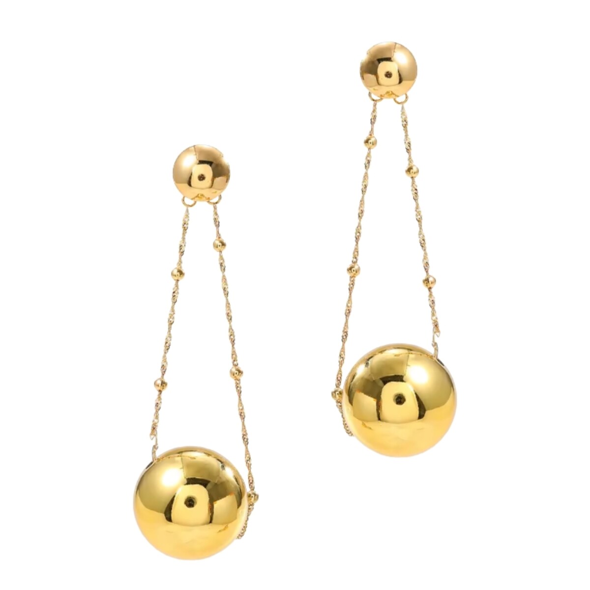 Długie kolczyki złote kule kulki wiszące na łańcuszkach DUŻE efektowne