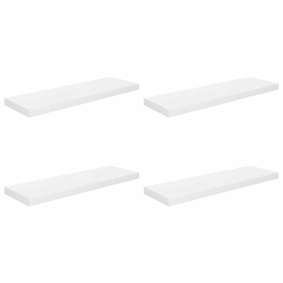 vidaXL Półki ścienne, 4 szt, wysoki połysk, białe, 80x23,5x3,8 cm, MDF