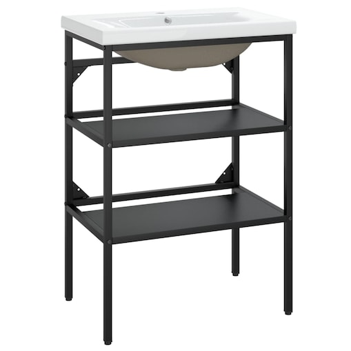 vidaXL Stelaż z wbudowaną umywalką, czarny, żelazny